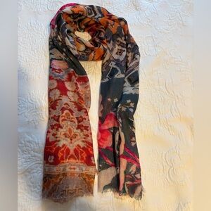 Chico’s floral print scarf 72”x24” with frayed or raw trim. Soft and breathable